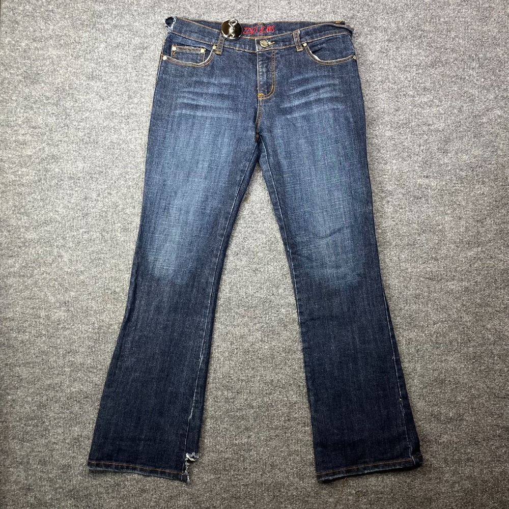 ZZYZX Bootcut Jeans Women's 13 Blue Denim Embroidered Pockets Slim 33X30 - Flaws
